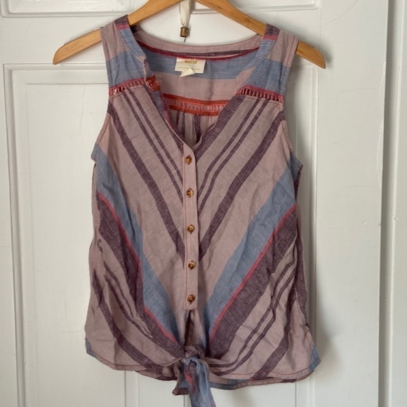 Anthro linen tie front sleeveless top - Picture 2 of 5